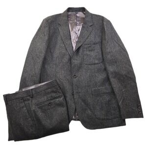 J.Crew Tweed Suit Mens 42R 2 Piece Pants 32x32 Brown Gray Wool Moon Mills Ludlow
